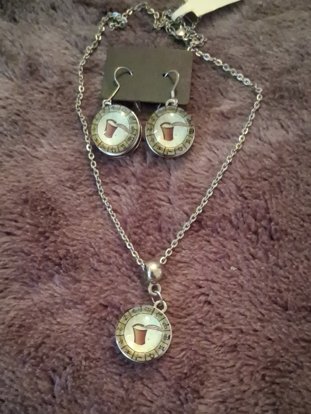 Silver-Tone Red Accent Cup Pendant Necklace & Earring Set